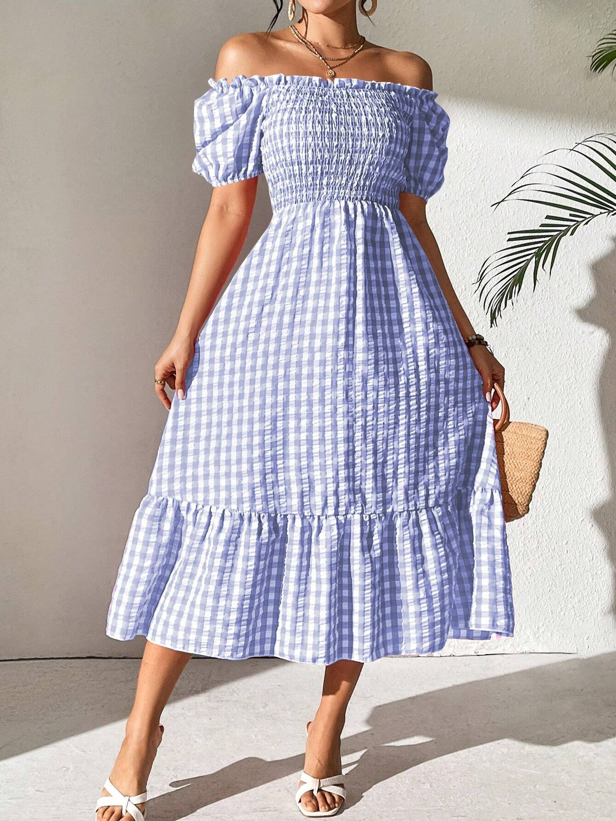 Women's Off-Shoulder Ruffle Hem Bodycon Dress For Summer