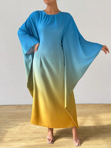 Women's Ombre Round Neck Batwing Sleeve Casual Dress