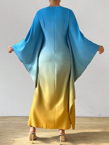 Women's Ombre Round Neck Batwing Sleeve Casual Dress