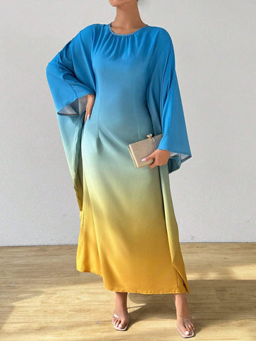 Women's Ombre Round Neck Batwing Sleeve Casual Dress