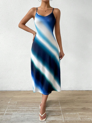 Women's Ombre Short Sleeve Blouse & Cami Dress Two Piece Set