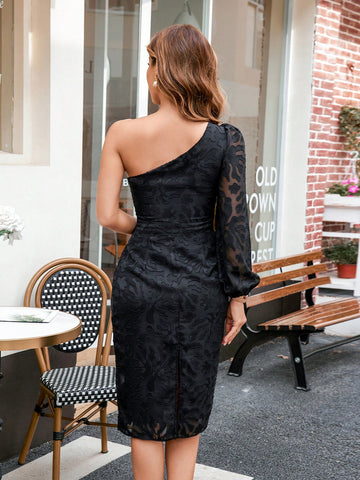 Women's One-Shoulder Long Sleeve Slim-Fit Dress
