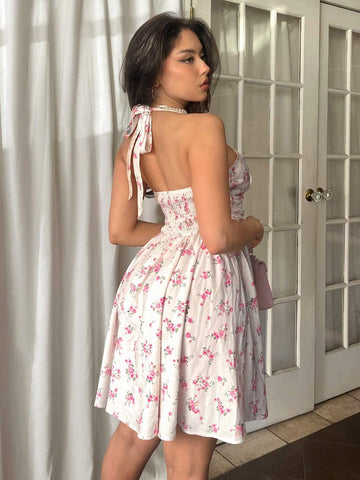 Women's Pink Plush Romantic Multilayered Ruffle Hem Mermaid Dress