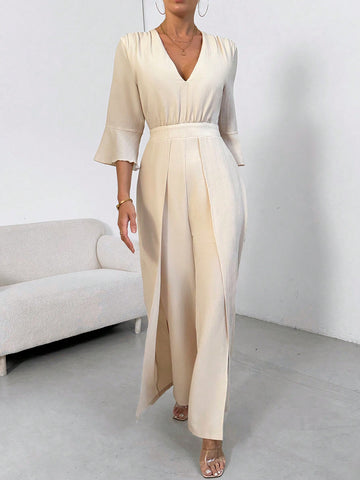 Women's Pleated 3/4 Sleeve Jumpsuit