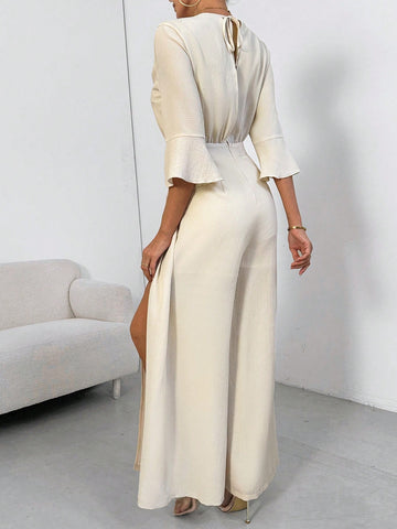 Women's Pleated 3/4 Sleeve Jumpsuit