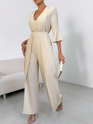 Women's Pleated 3/4 Sleeve Jumpsuit