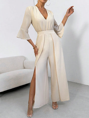 Women's Pleated 3/4 Sleeve Jumpsuit