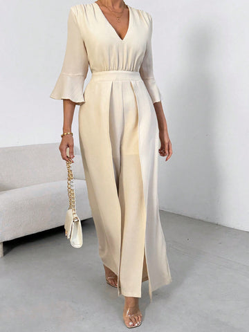 Women's Pleated 3/4 Sleeve Jumpsuit