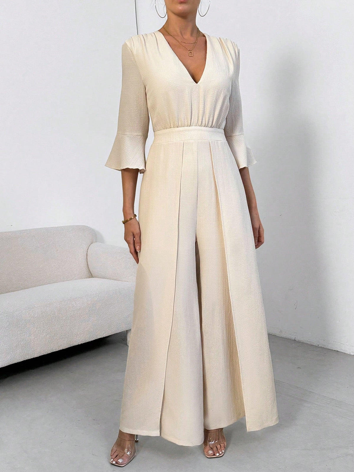 Women's Pleated 3/4 Sleeve Jumpsuit