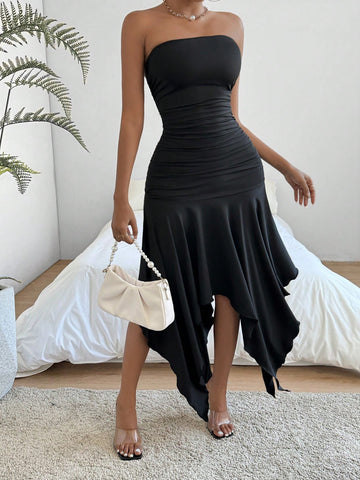 Women's Pleated Maxi Tube Dress