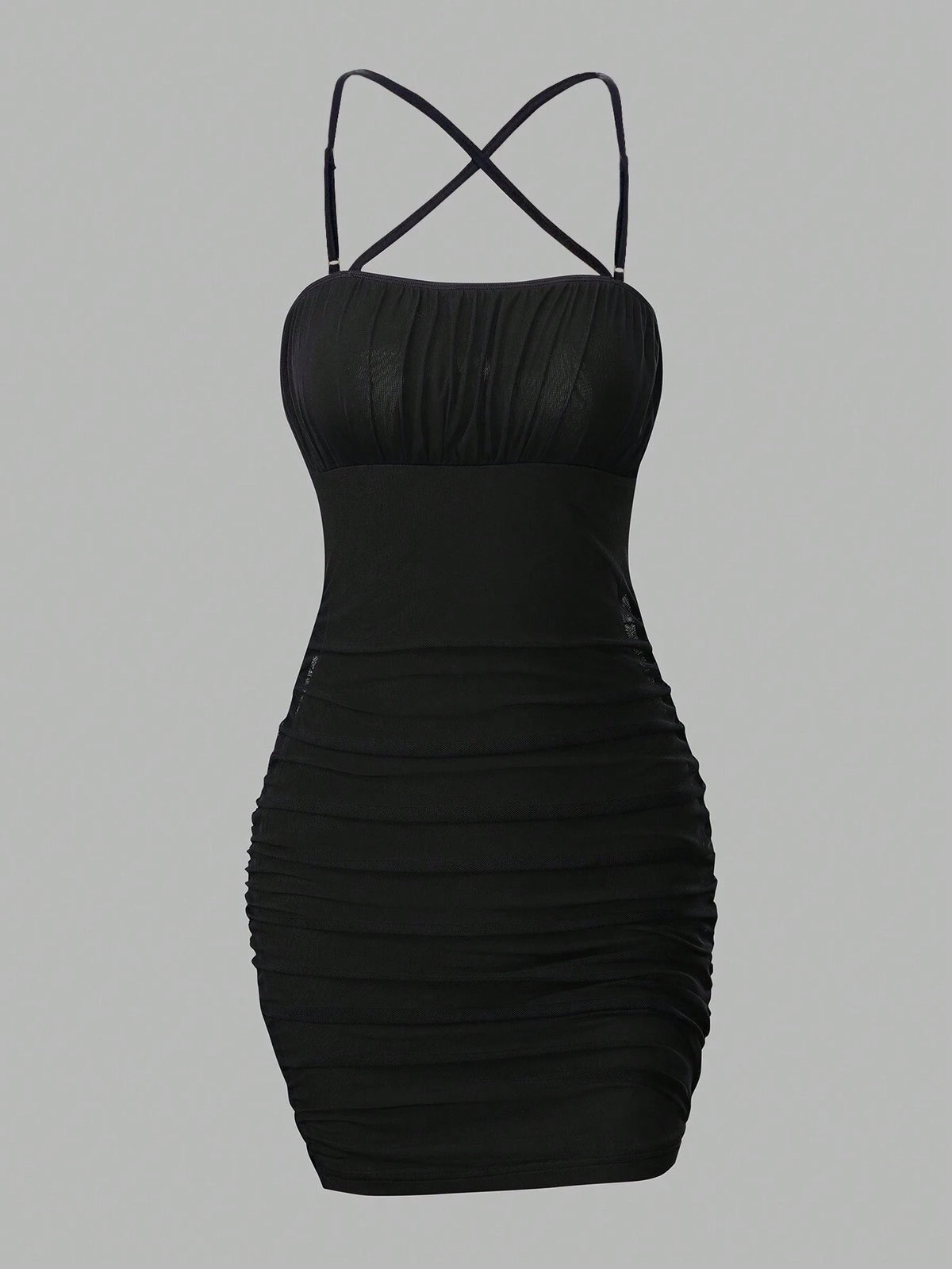 Women's Pleated Mesh Back Cross Strap Cami Dress