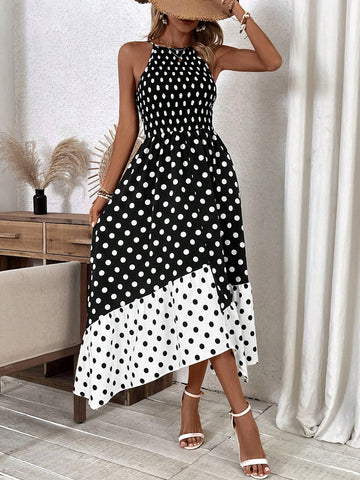 Women's Polka Dot Print Elegant & Romantic Halter Neck Dress