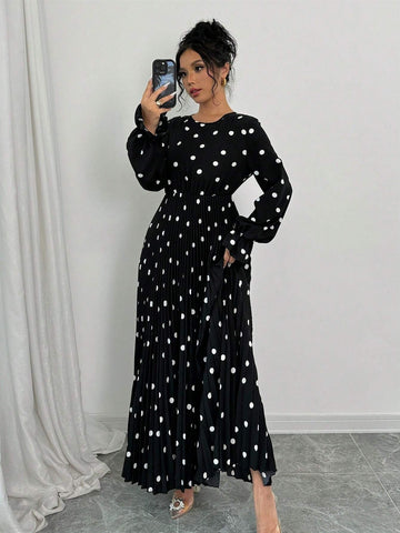 Women's Polka Dot Relaxed Elegant Charm Elements Round Neck Long Sleeve Dress