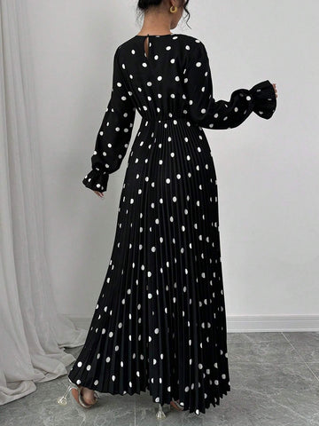 Women's Polka Dot Relaxed Elegant Charm Elements Round Neck Long Sleeve Dress