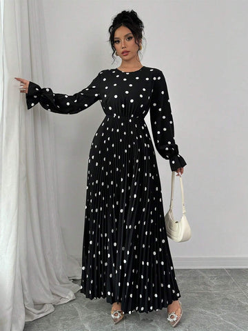 Women's Polka Dot Relaxed Elegant Charm Elements Round Neck Long Sleeve Dress