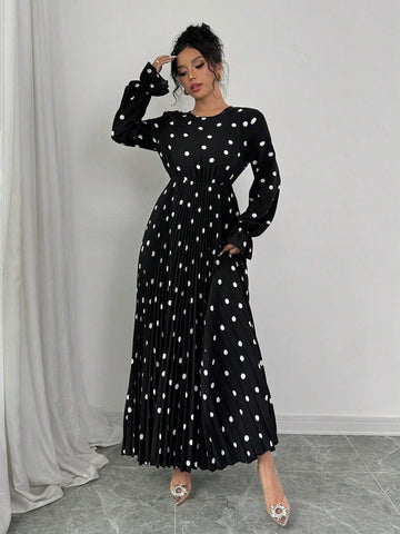 Women's Polka Dot Relaxed Elegant Charm Elements Round Neck Long Sleeve Dress