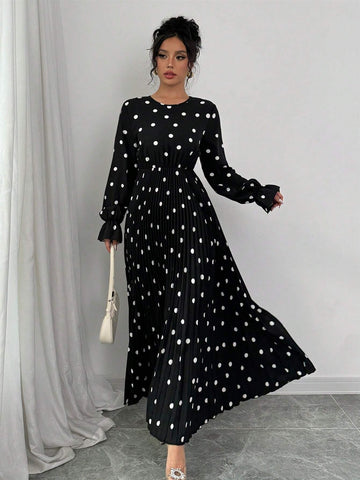 Women's Polka Dot Relaxed Elegant Charm Elements Round Neck Long Sleeve Dress