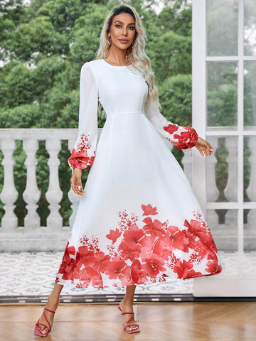 Women's Printed Long Sleeve Bodycon Dress