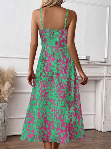 Women's Printed Slit Holiday Style Cami Dress
