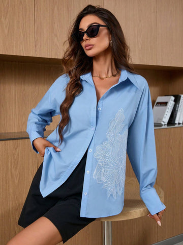 Privé Women's Random Embroidery Long-Sleeved Shirt