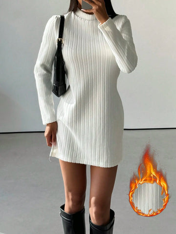Women's Ribbed Bodycon Casual Dress With Lining