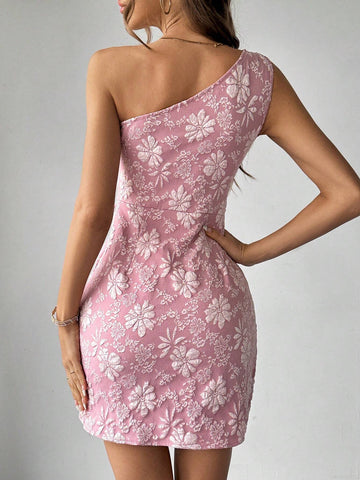Women's Romantic 3D Floral Jacquard Open Shoulder Wrap Dress, Suitable For Weddings And