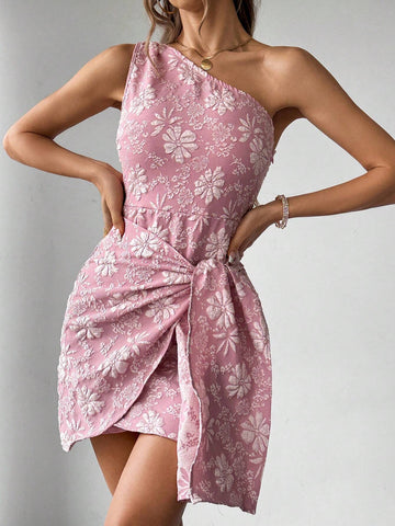Women's Romantic 3D Floral Jacquard Open Shoulder Wrap Dress, Suitable For Weddings And