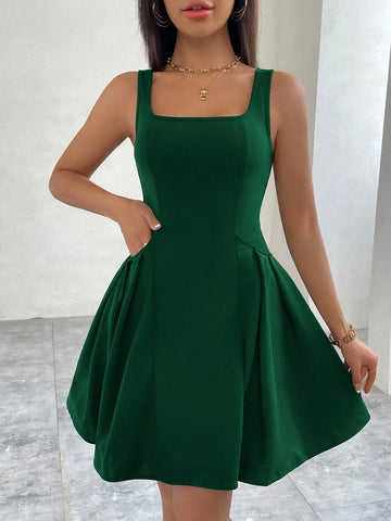 Women's Romantic Ruffle Trim Square Neck Sleeveless Solid Color Lolita Dress For Summer