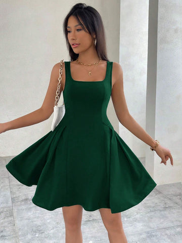 Women's Romantic Ruffle Trim Square Neck Sleeveless Solid Color Lolita Dress For Summer
