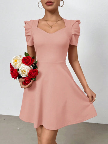 Women's Romantic Summer New Arrivals For Valentine's Day; Short Sleeve Dress Suitable For Dating,