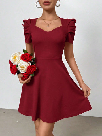 Women's Romantic Valentine's Day Summer New Date Vacation Commute Red Short Sleeve Dress