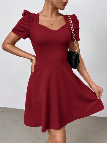 Women's Romantic Valentine's Day Summer New Date Vacation Commute Red Short Sleeve Dress