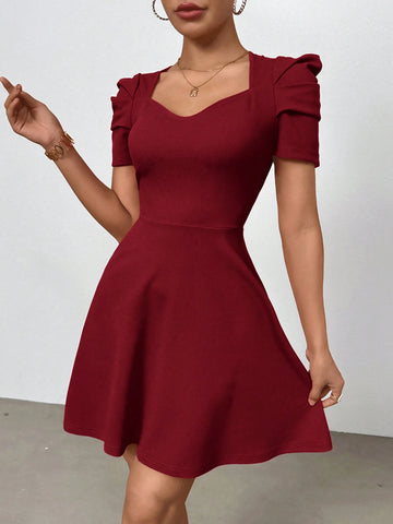 Women's Romantic Valentine's Day Summer New Date Vacation Commute Red Short Sleeve Dress
