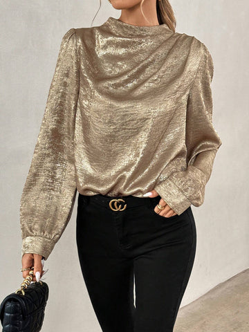 Privé Women's Round Neck Long Sleeve Loose Fashion Casual Elegant Blouse