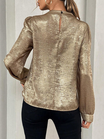 Privé Women's Round Neck Long Sleeve Loose Fashion Casual Elegant Blouse