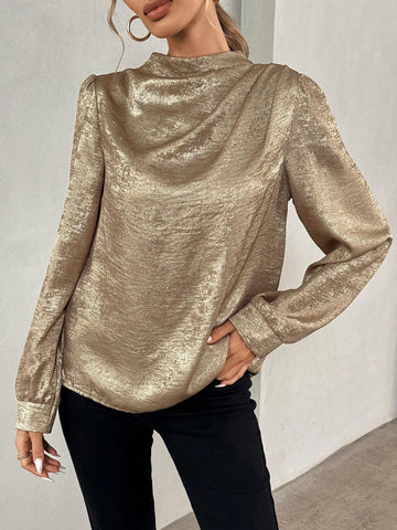 Privé Women's Round Neck Long Sleeve Loose Fashion Casual Elegant Blouse