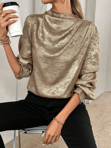 Privé Women's Round Neck Long Sleeve Loose Fashion Casual Elegant Blouse