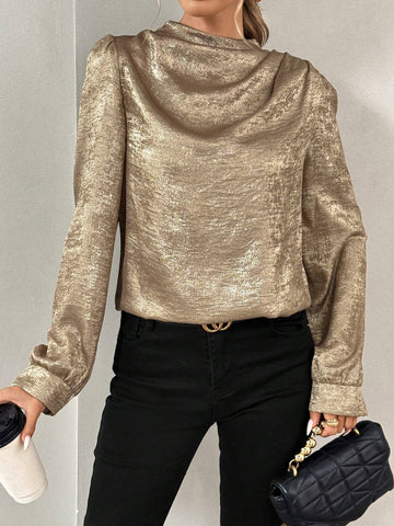 Privé Women's Round Neck Long Sleeve Loose Fashion Casual Elegant Blouse