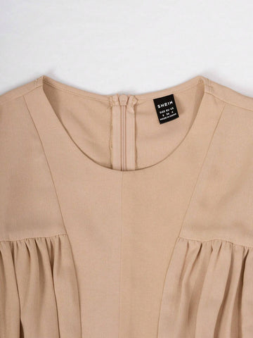 Women's Round Neck Solid Color Pleated Casual Sleeveless Jumpsuit For Daily Wear, Summer