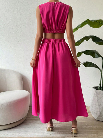 Women's Ruffle Sleeveless Summer Crop Top And Skirt Set