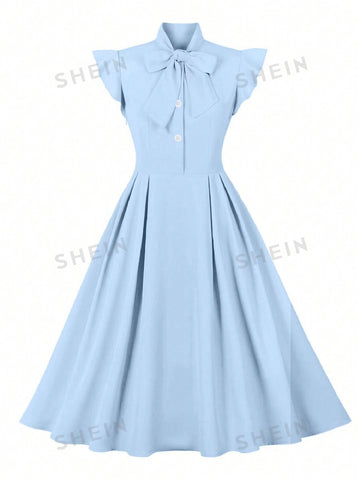 Women's Self-Tie Waist And Flying Sleeve Dress