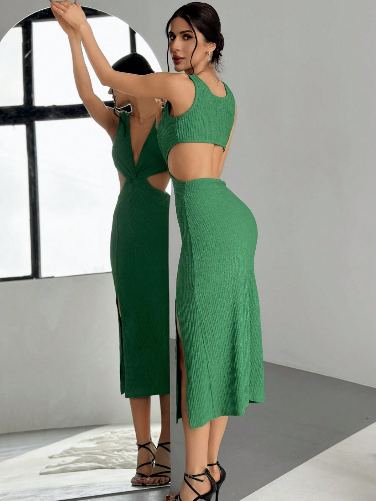 Women's Sexy Deep V Neck Hollow Out Slit Maxi Dress For Enhancing Body Shape And Lengthening Legs