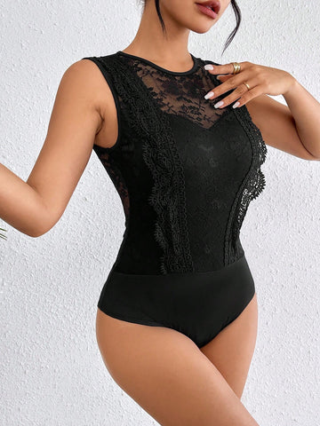 Women's Sexy & Romantic Valentine's Day Semi-Sheer Lace Splice Cami Jumpsuit
