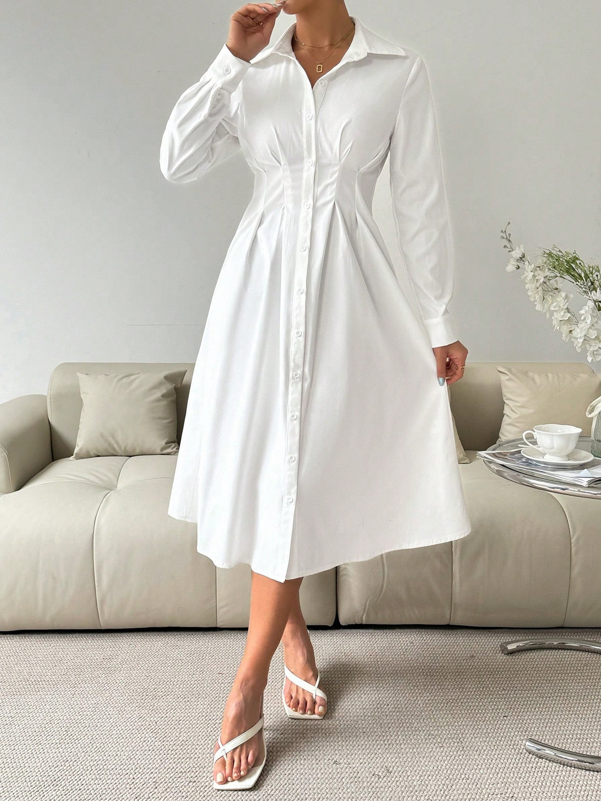 Women's Shirt Lapel Belted A-Level Spring Dress
