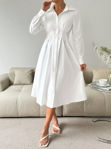 Women's Shirt Lapel Belted A-Level Spring Dress