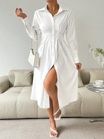 Women's Shirt Lapel Belted A-Level Spring Dress