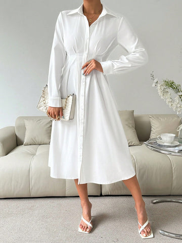 Women's Shirt Lapel Belted A-Level Spring Dress