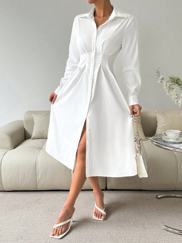 Women's Shirt Lapel Belted A-Level Spring Dress