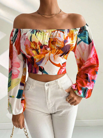 Privé Women's Short Printed One-Shoulder Tie-Back Shirt