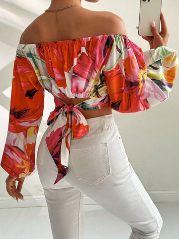 Privé Women's Short Printed One-Shoulder Tie-Back Shirt